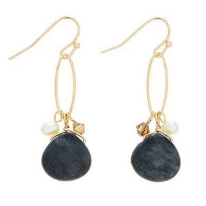 Pearl and Faceted Navy Blue Lapis Lazuli Stone Earrings
